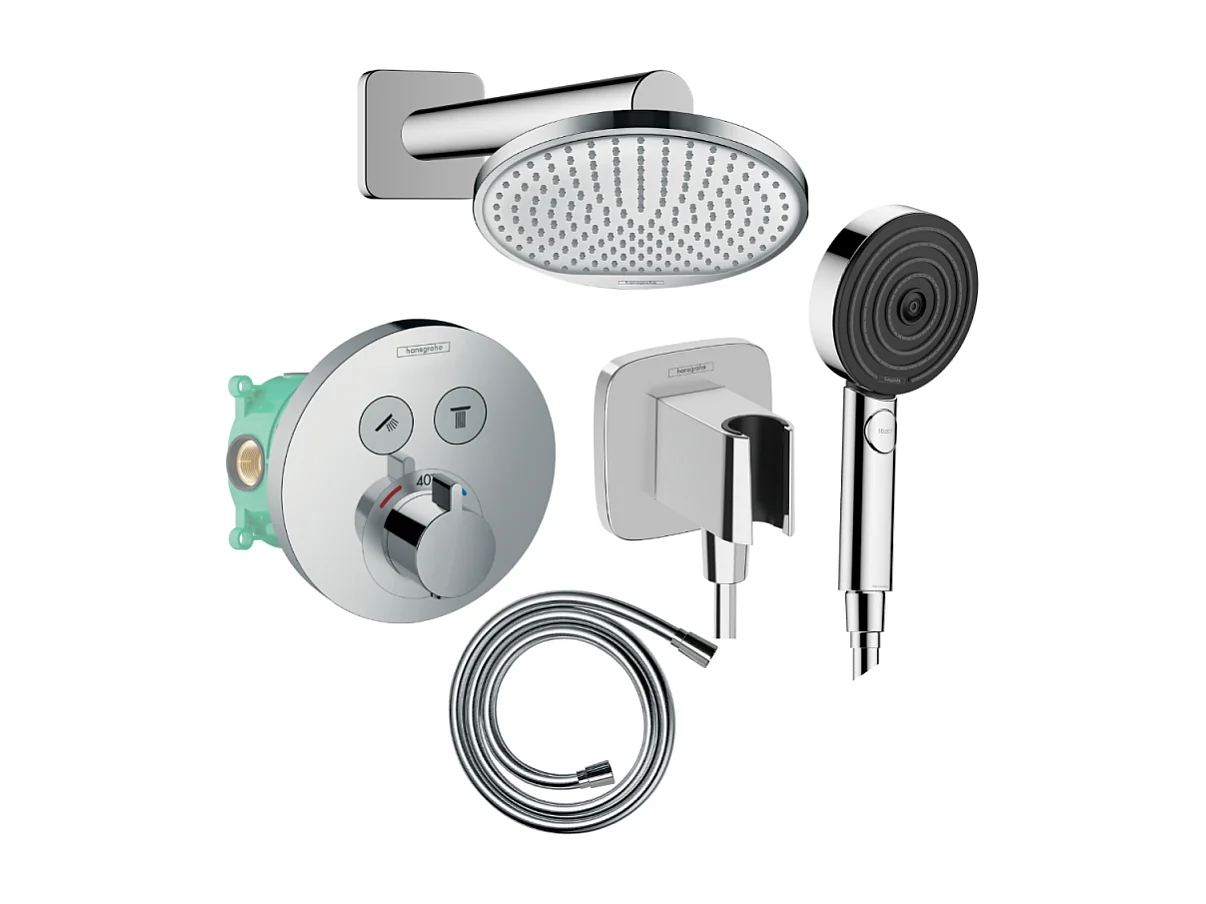 Colonne de douche encastrée thermostatique HANSGROHE ShowerSelect S Douche Crometta S Flexible Isiflex Douchette Pulsify chromé