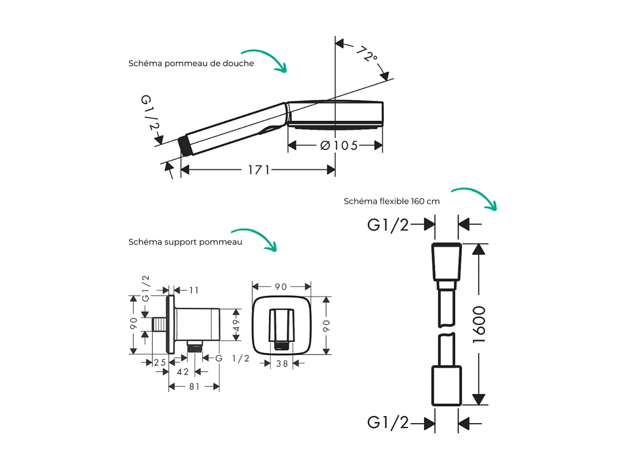 Colonne de douche encastrée thermostatique HANSGROHE ShowerSelect S Douche Crometta S Flexible Isiflex Douchette Pulsify chromé