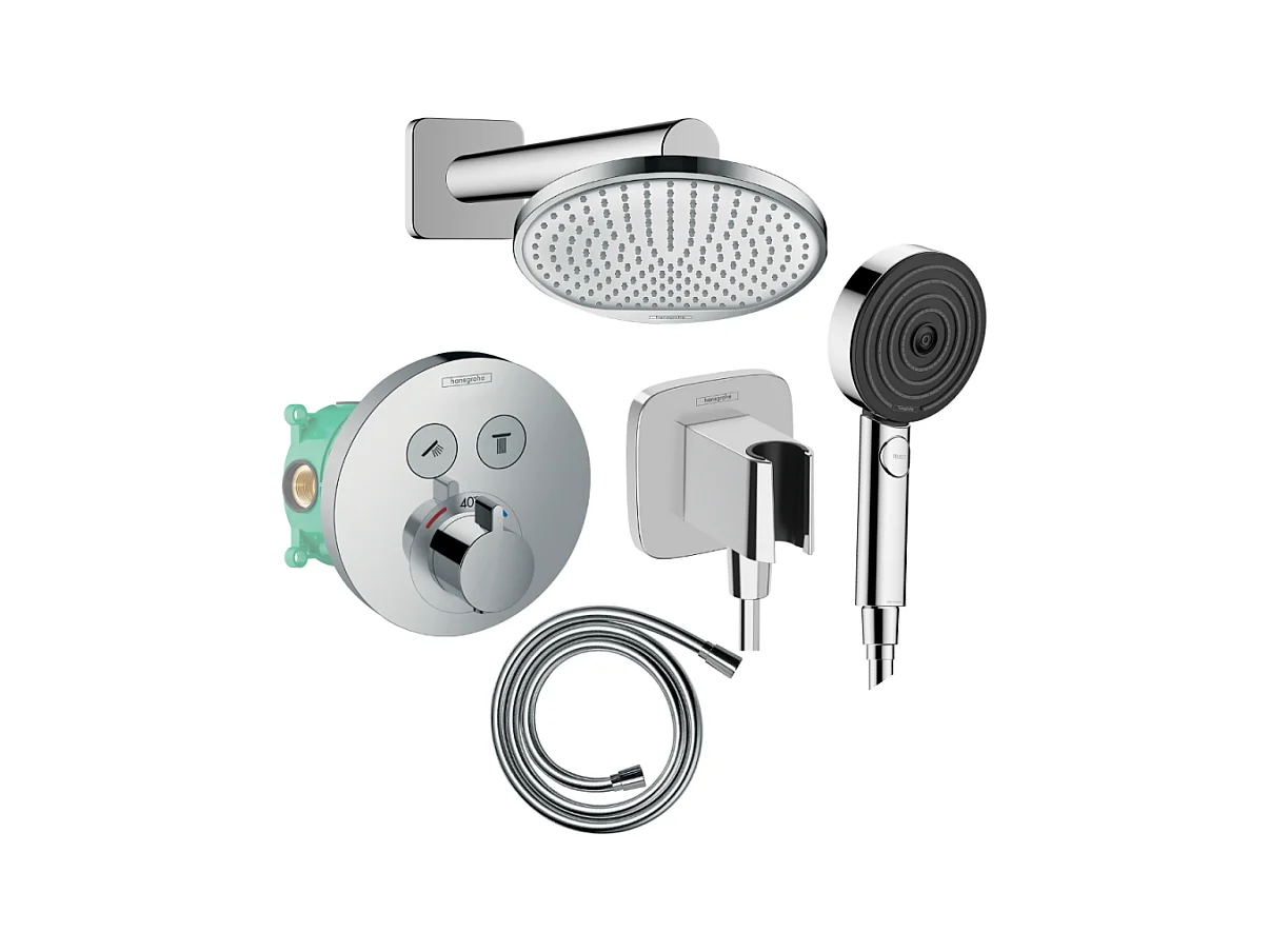 Colonne de douche encastrée thermostatique HANSGROHE ShowerSelect S Douche Crometta S Flexible Isiflex Douchette Pulsify chromé