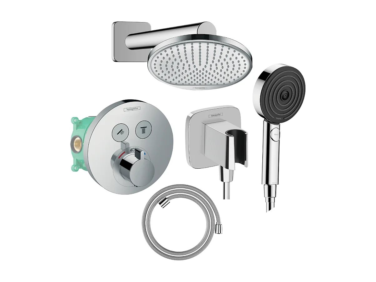 Colonne de douche encastrée thermostatique HANSGROHE ShowerSelect S Douche Crometta S Flexible Designflex Douchette Pulsify chromé