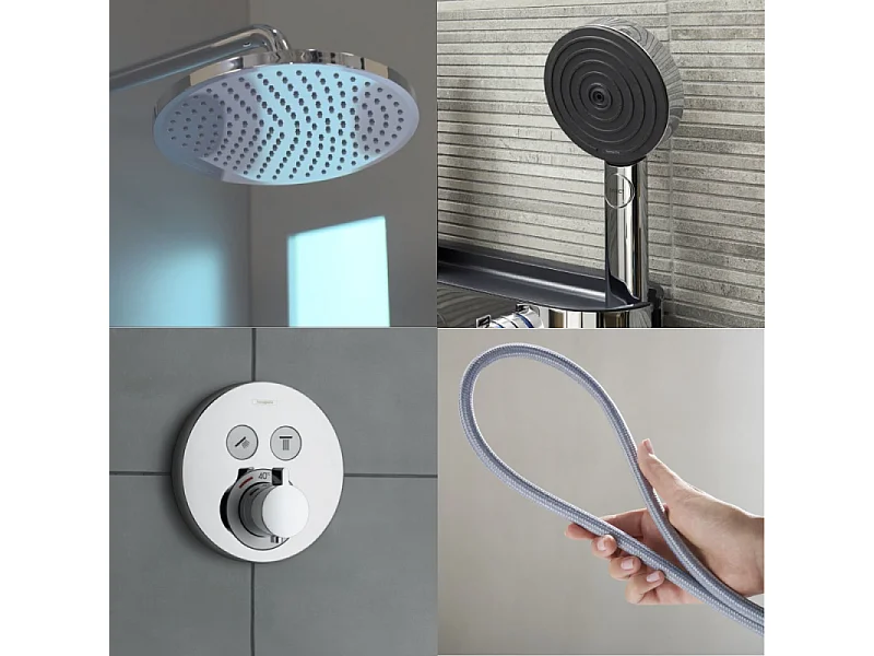 Colonne de douche encastrée thermostatique HANSGROHE ShowerSelect S Douche Crometta S Flexible Designflex Douchette Pulsify chromé