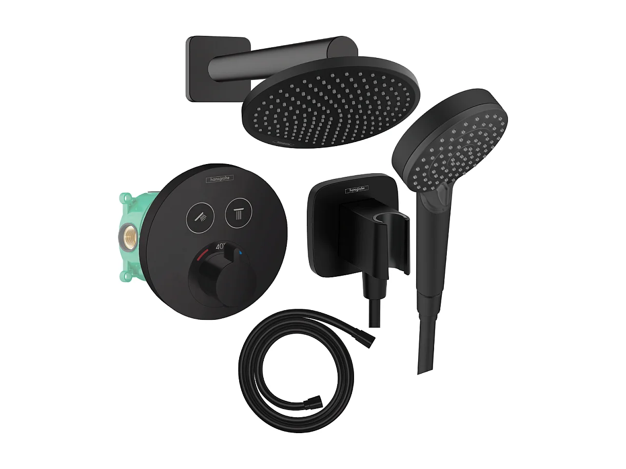 Colonne de douche encastrée thermostatique HANSGROHE ShowerSelect S Douche Vernis S Flexible Isiflex Douchette Vernis Blend noir