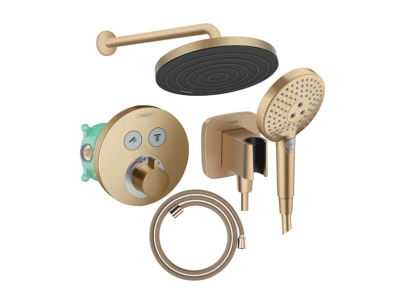 Colonne de douche encastrée thermostatique HANSGROHE ShowerSelect S Douche Pulsify Flexible Designflex Douchette RaindanceS bronze