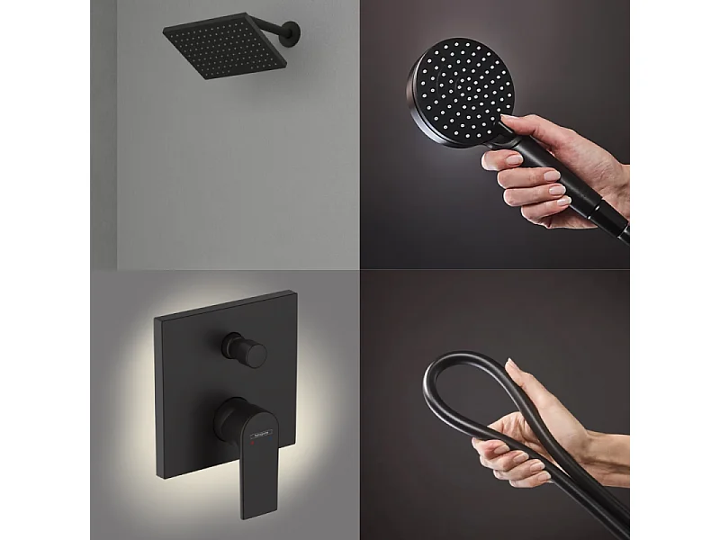 Colonne de douche encastrée mécanique HANSGROHE Vernis Shape Douche de tête Vernis Shape Flexible Isiflex Douchette Vernis noir