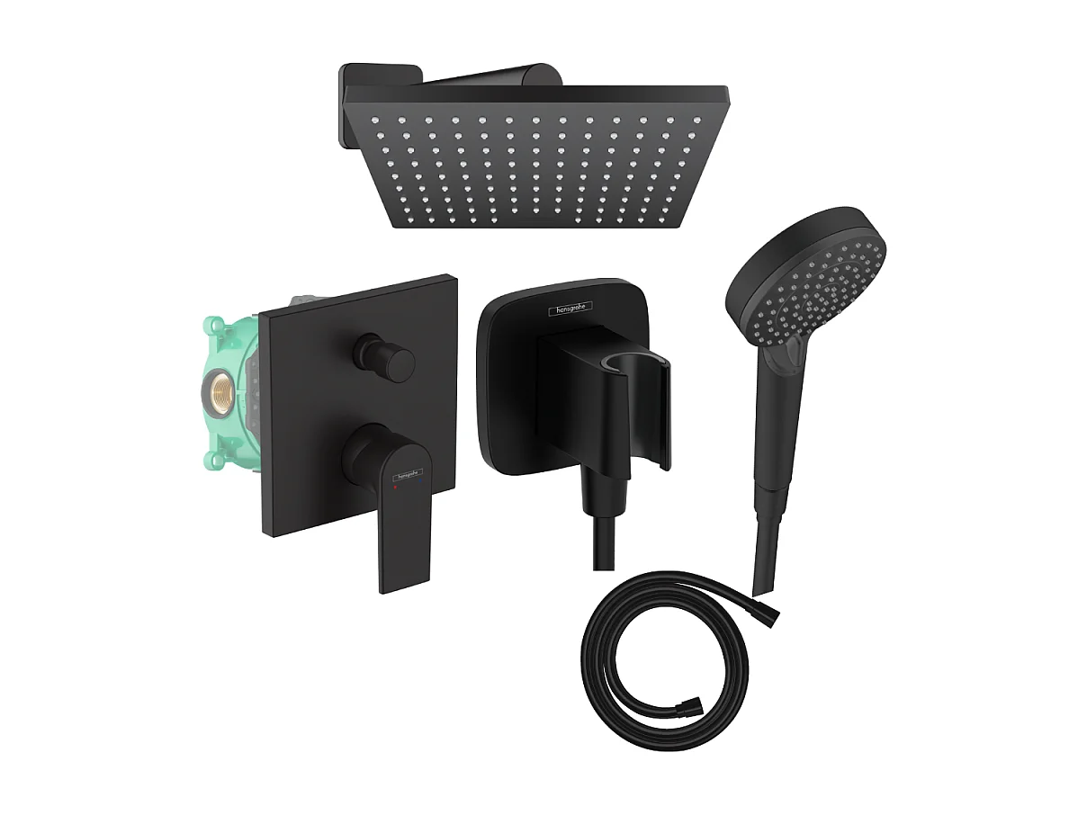 Colonne de douche encastrée mécanique HANSGROHE Vernis Shape Douche de tête Vernis Shape Flexible Isiflex Douchette Vernis noir