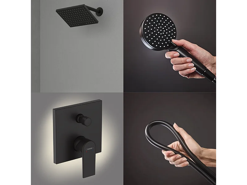 Colonne de douche encastrée mécanique HANSGROHE Vernis Shape Douche de tête Vernis Shape Flexible Isiflex Douchette Vernis noir