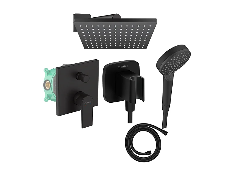 Colonne de douche encastrée mécanique HANSGROHE Vernis Shape Douche de tête Vernis Shape Flexible Isiflex Douchette Vernis noir