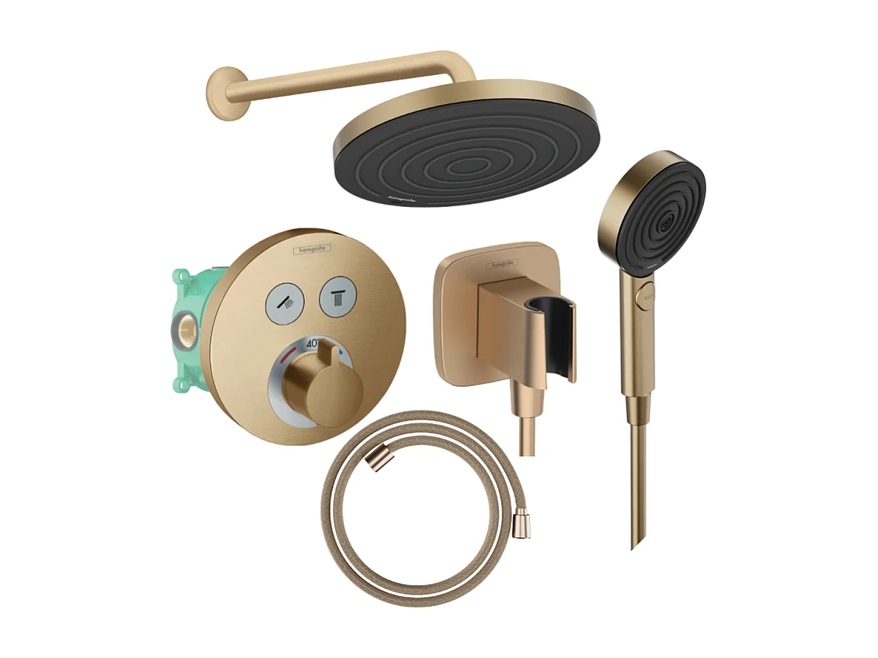 Colonne de douche encastrée thermostatique HANSGROHE ShowerSelect S Douche Pulsify Flexible Designflex Douchette Pulsify bronze