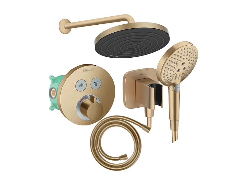 Colonne de douche encastrée thermostatique HANSGROHE ShowerSelect S Douche Pulsify Flexible Isiflex Douchette Raindance S bronze