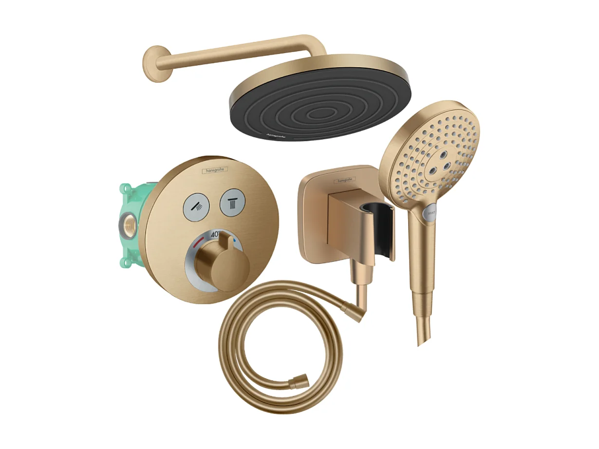 Colonne de douche encastrée thermostatique HANSGROHE ShowerSelect S Douche Pulsify Flexible Isiflex Douchette Raindance S bronze
