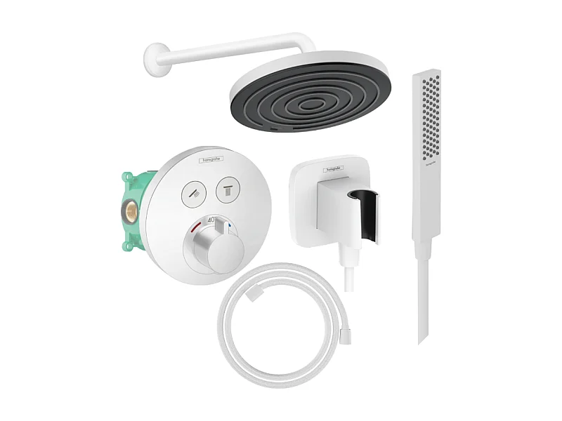 Colonne de douche encastrée thermostatique HANSGROHE ShowerSelect S Douche Pulsify Flexible Designflex Douchette Pulsify E  blanc
