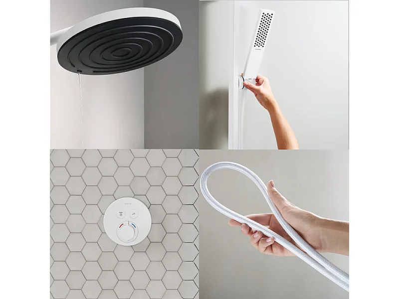 Colonne de douche encastrée thermostatique HANSGROHE ShowerSelect S Douche Pulsify Flexible Designflex Douchette Pulsify E  blanc