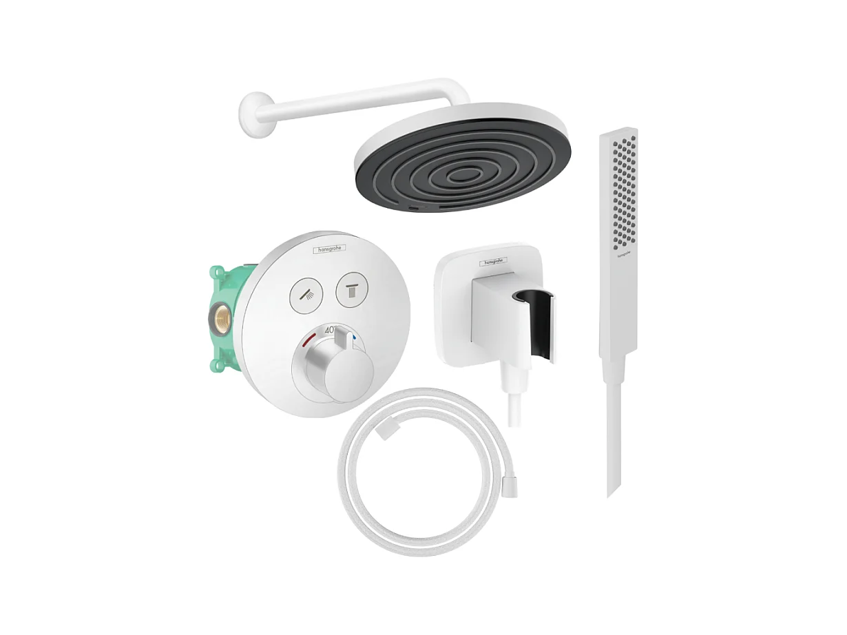 Colonne de douche encastrée thermostatique HANSGROHE ShowerSelect S Douche Pulsify Flexible Designflex Douchette Pulsify E  blanc