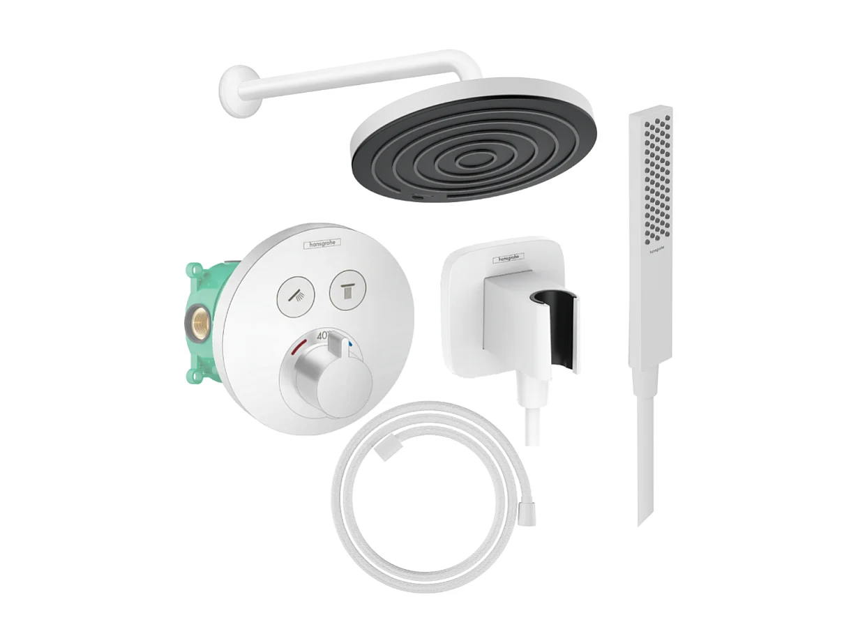 Colonne de douche encastrée thermostatique HANSGROHE ShowerSelect S Douche Pulsify Flexible Designflex Douchette Pulsify E  blanc