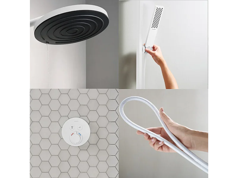 Colonne de douche encastrée thermostatique HANSGROHE ShowerSelect S Douche Pulsify Flexible Designflex Douchette Pulsify E  blanc