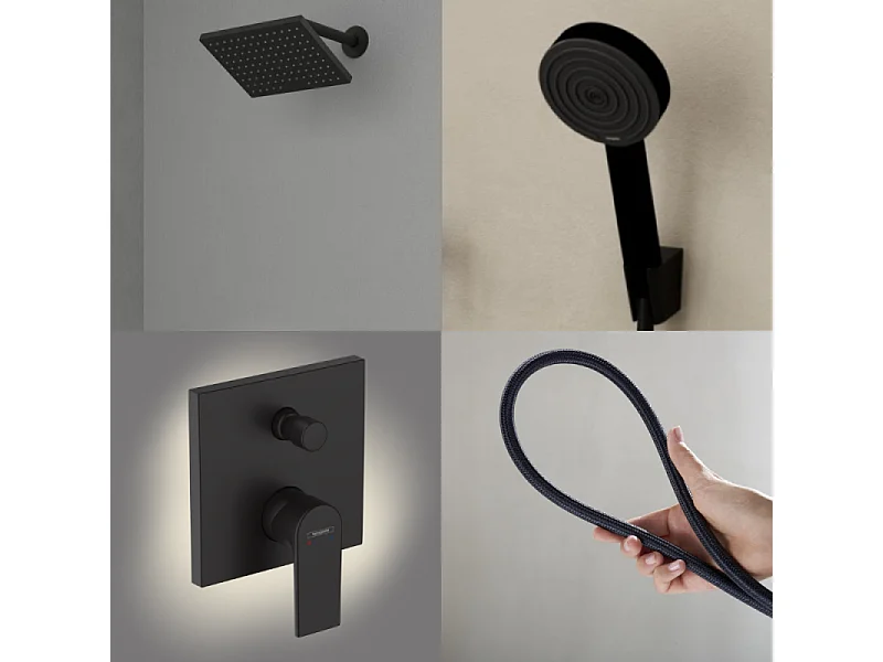 Colonne de douche mécanique HANSGROHE Vernis Shape Douche de tête Vernis Shape Flexible Designflex Douchette Pulsify noir