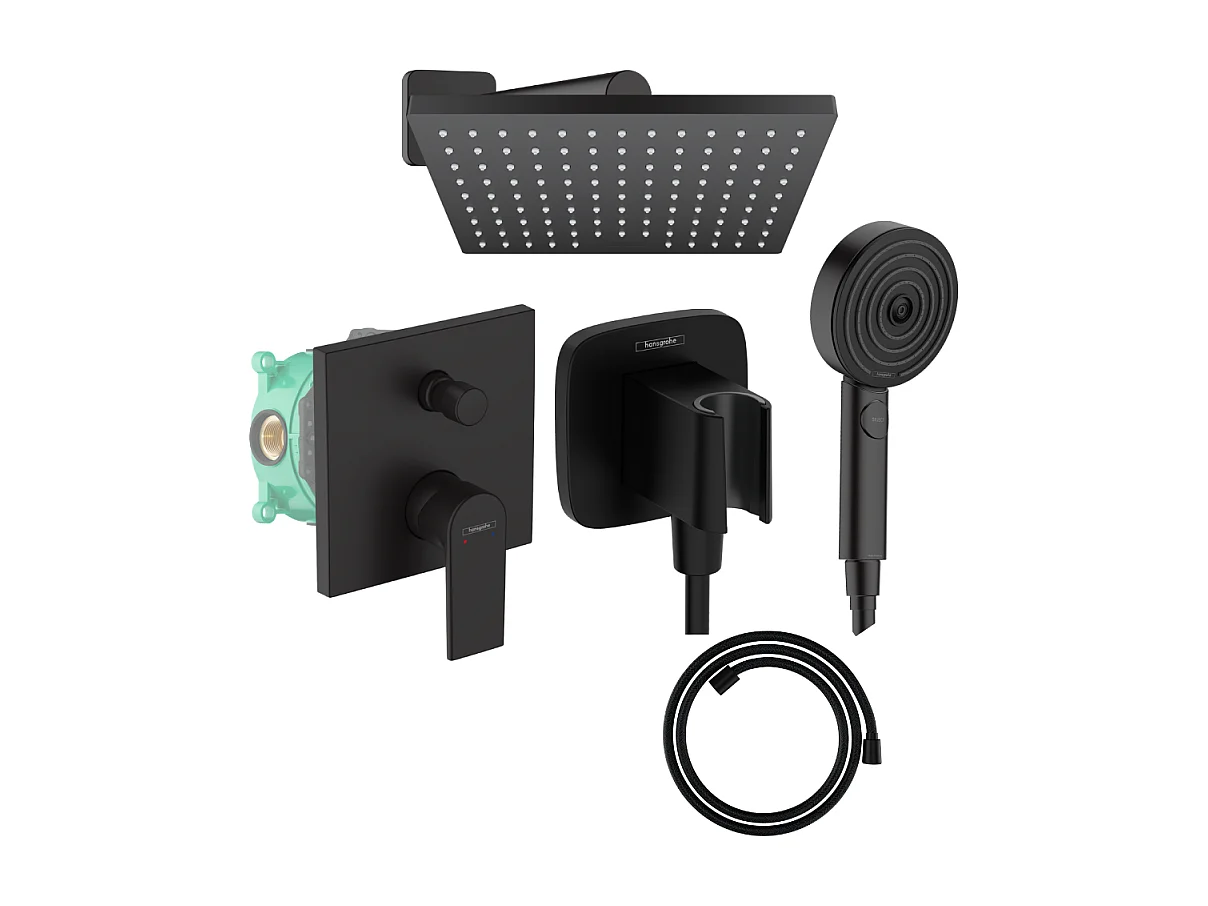 Colonne de douche mécanique HANSGROHE Vernis Shape Douche de tête Vernis Shape Flexible Designflex Douchette Pulsify noir