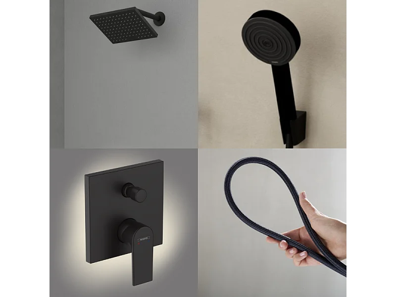 Colonne de douche mécanique HANSGROHE Vernis Shape Douche de tête Vernis Shape Flexible Designflex Douchette Pulsify noir