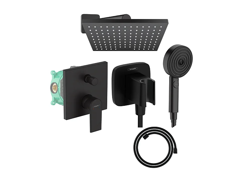 Colonne de douche mécanique HANSGROHE Vernis Shape Douche de tête Vernis Shape Flexible Designflex Douchette Pulsify noir