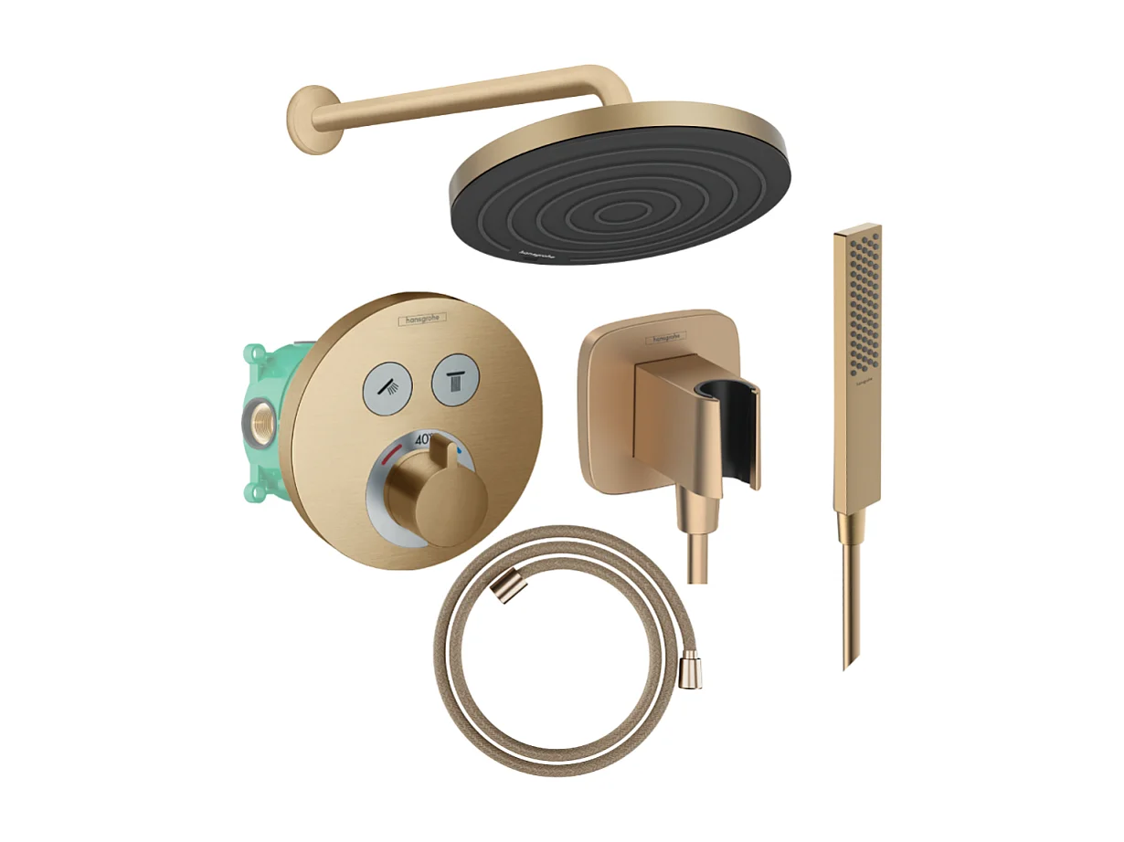 Colonne de douche encastrée thermostatique HANSGROHE ShowerSelect S Douche Pulsify Flexible Designflex Douchette Pulsify E  bronze