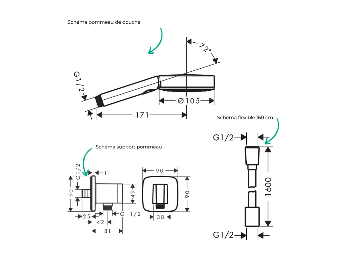 Colonne de douche encastrée mécanique HANSGROHE Vernis Blend Douche de tête Crometta Flexible Designflex Douchette Pulsify noir