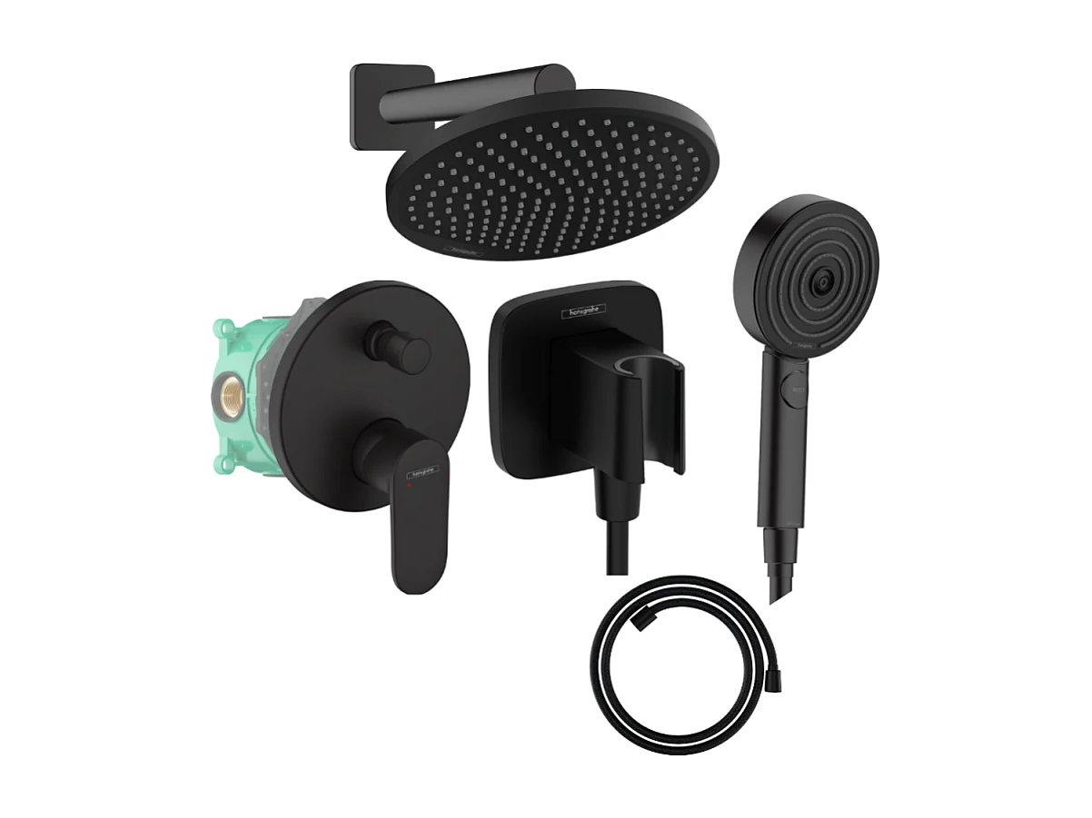 Colonne de douche encastrée mécanique HANSGROHE Vernis Blend Douche de tête Crometta Flexible Designflex Douchette Pulsify noir