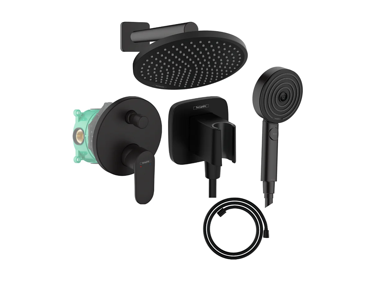 Colonne de douche encastrée mécanique HANSGROHE Vernis Blend Douche de tête Crometta Flexible Designflex Douchette Pulsify noir