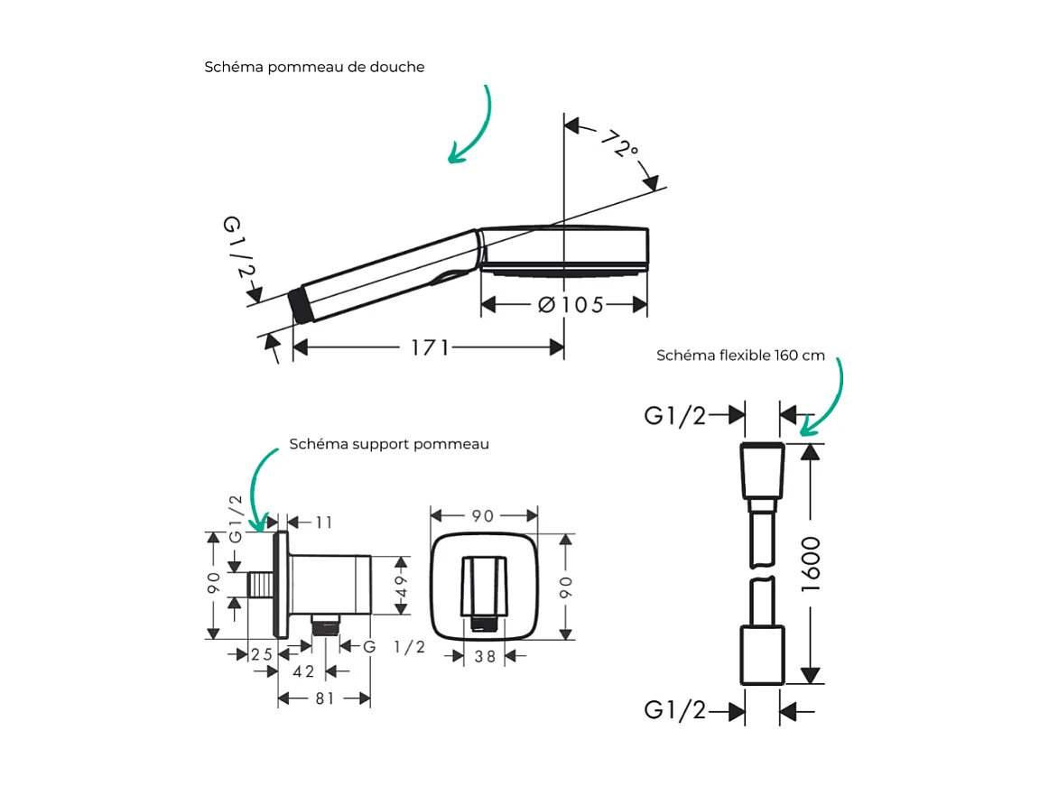 Colonne de douche encastrée mécanique HANSGROHE Vernis Blend Douche de tête Crometta Flexible Designflex Douchette Pulsify noir