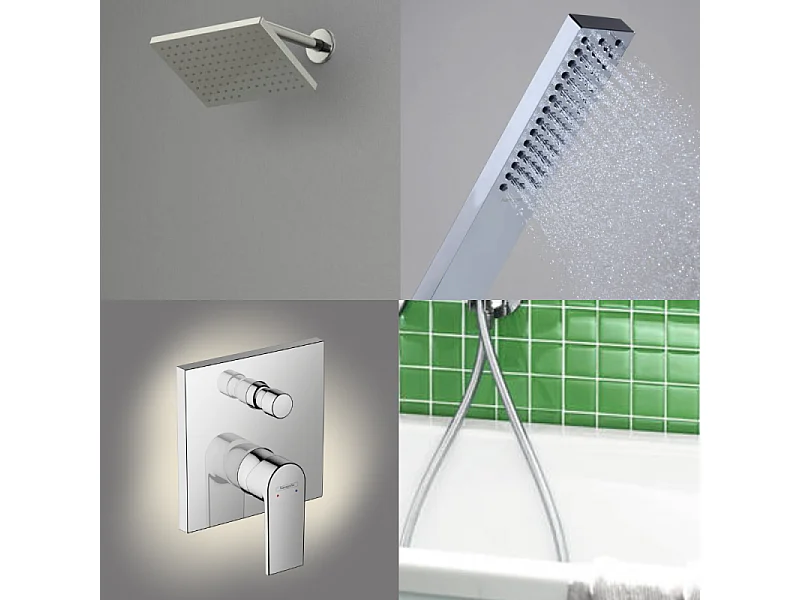 Colonne de douche encastrée mécanique HANSGROHE Vernis Shape Flexible Isiflex Douchette PulsifyE chromé