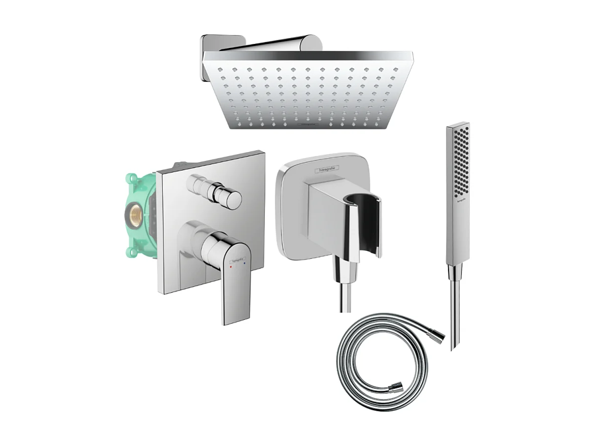 Colonne de douche encastrée mécanique HANSGROHE Vernis Shape Flexible Isiflex Douchette PulsifyE chromé