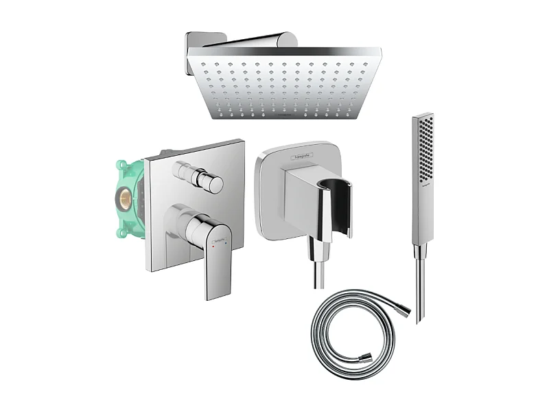 Colonne de douche encastrée mécanique HANSGROHE Vernis Shape Flexible Isiflex Douchette PulsifyE chromé