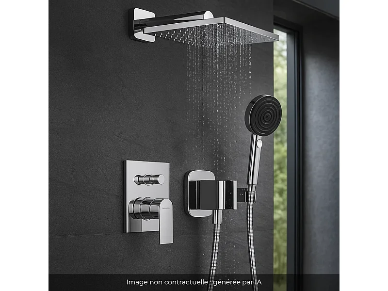 Colonne de douche encastrée mécanique HANSGROHE Vernis Shape Douche de tête Vernis Shape Flexible Isiflex Douchette Pulsify chromé