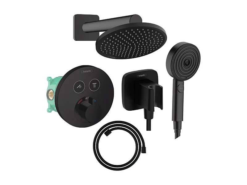 Colonne de douche encastrée thermostatique HANSGROHE ShowerSelect S Douche Vernis S Flexible Designflex Douchette Pulsify noir