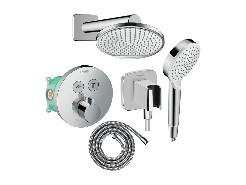 Colonne de douche encastrée thermostatique HANSGROHE ShowerSelect S Douche Crometta S Flexible Metaflex Douchette Crometta chromé