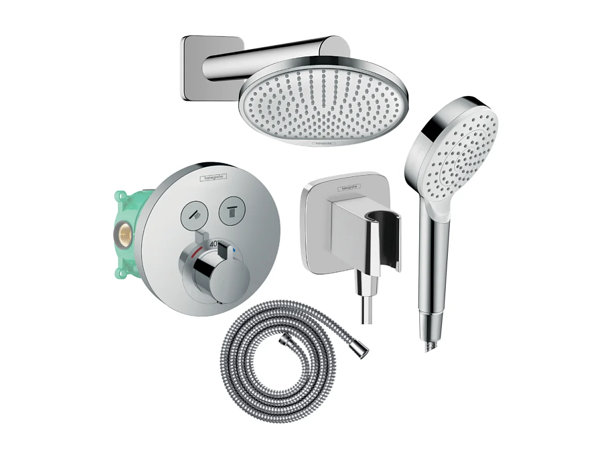 Colonne de douche encastrée thermostatique HANSGROHE ShowerSelect S Douche Crometta S Flexible Metaflex Douchette Crometta chromé