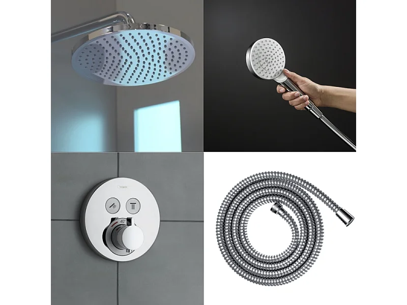 Colonne de douche encastrée thermostatique HANSGROHE ShowerSelect S Douche Crometta S Flexible Metaflex Douchette Crometta chromé