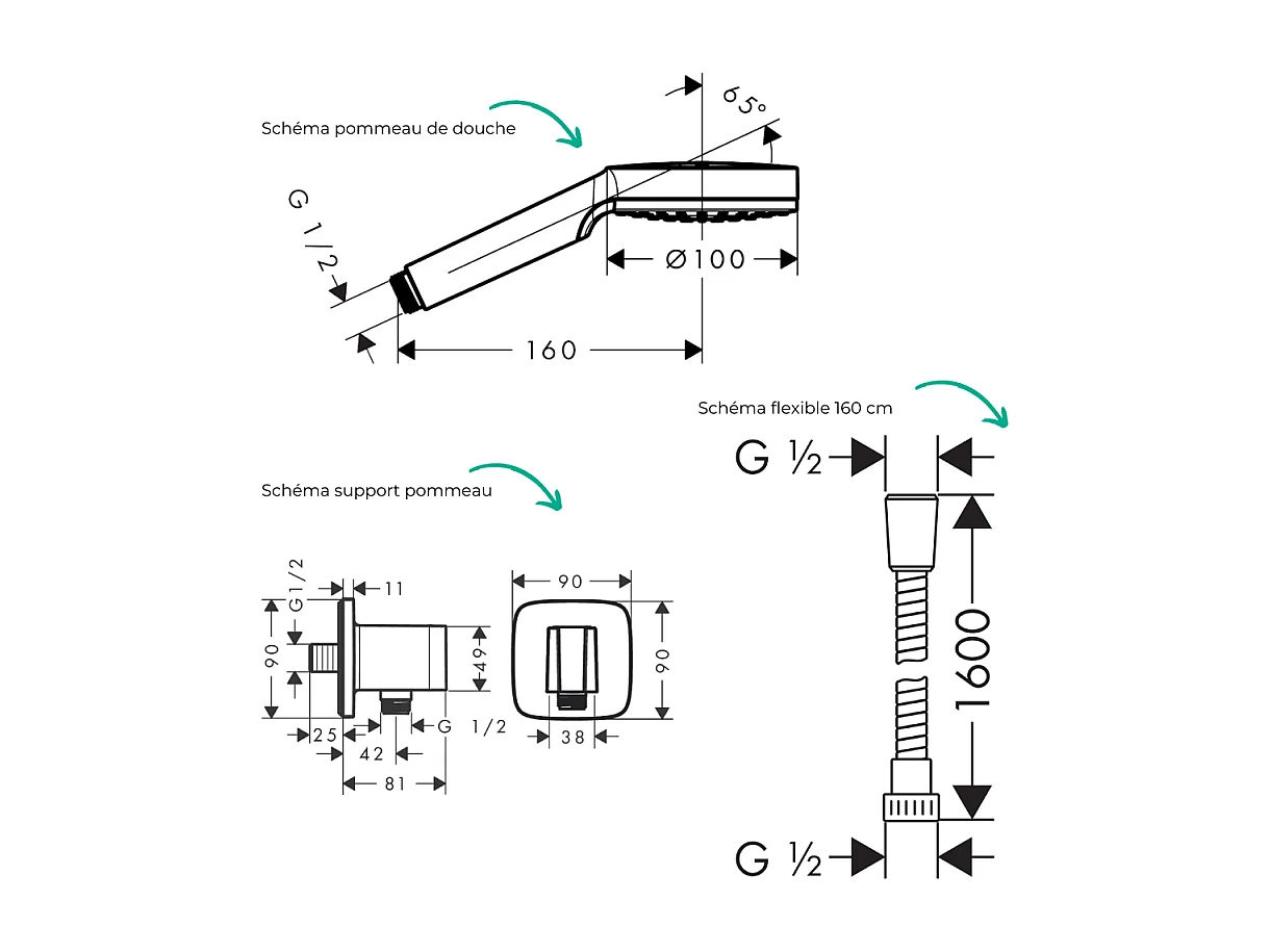 Colonne de douche encastrée thermostatique HANSGROHE ShowerSelect S Douche Crometta S Flexible Metaflex Douchette Crometta chromé