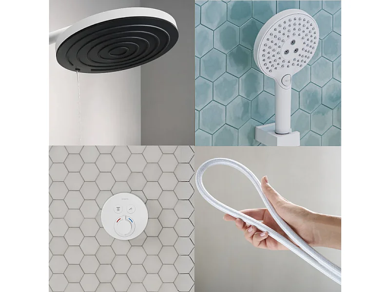 Colonne de douche encastrée thermostatique HANSGROHE ShowerSelect S Douche Pulsify Flexible Designflex Douchette Raindance S blanc