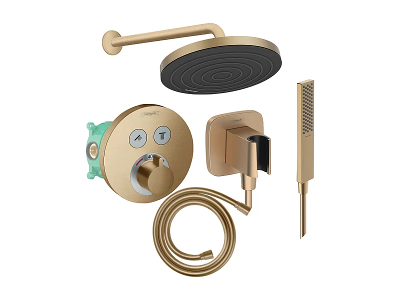 Colonne de douche encastrée thermostatique HANSGROHE ShowerSelect S Douche Pulsify Flexible Isiflex Douchette Pulsify E  bronze