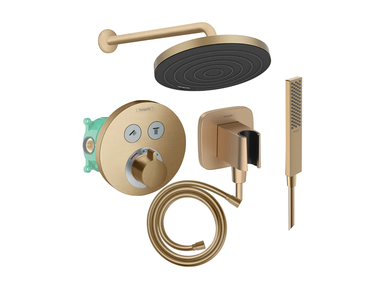 Colonne de douche encastrée thermostatique HANSGROHE ShowerSelect S Douche Pulsify Flexible Isiflex Douchette Pulsify E  bronze
