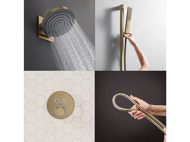 Colonne de douche encastrée thermostatique HANSGROHE ShowerSelect S Douche Pulsify Flexible Isiflex Douchette Pulsify E  bronze