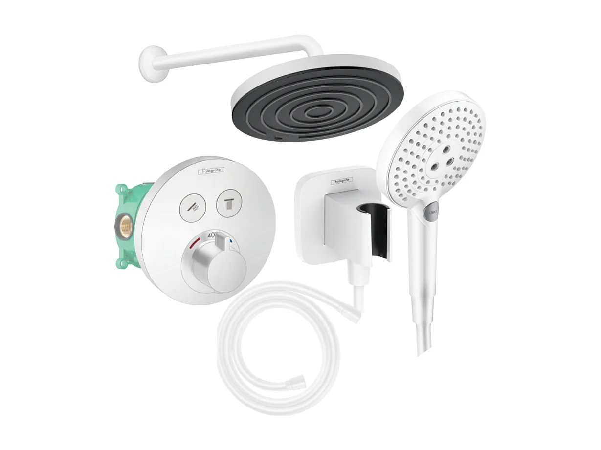 Colonne de douche encastrée thermostatique HANSGROHE ShowerSelect S Douche Pulsify Flexible Isiflex Douchette Raindance S blanc