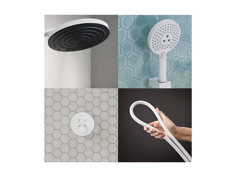 Colonne de douche encastrée thermostatique HANSGROHE ShowerSelect S Douche Pulsify Flexible Isiflex Douchette Raindance S blanc