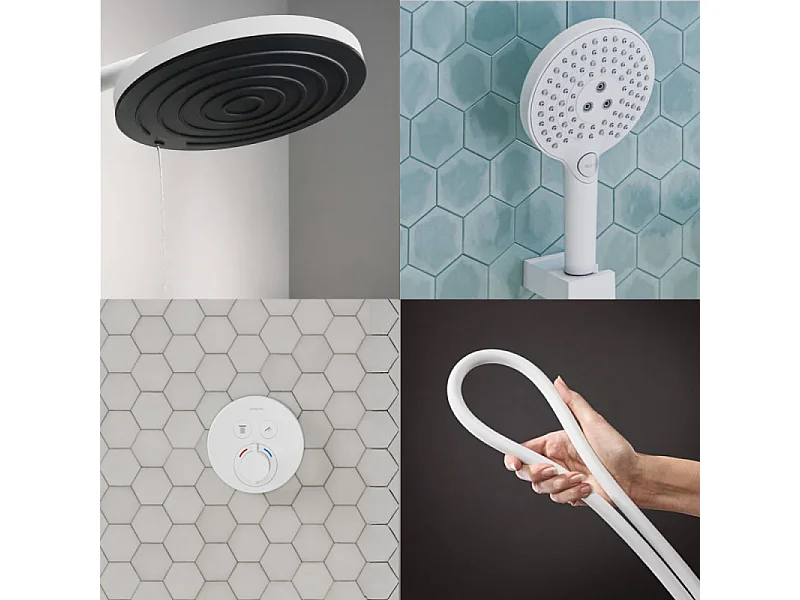 Colonne de douche encastrée thermostatique HANSGROHE ShowerSelect S Douche Pulsify Flexible Isiflex Douchette Raindance S blanc