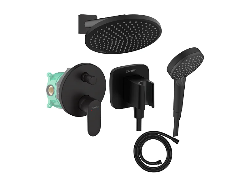 Colonne de douche encastrée mécanique HANSGROHE Vernis Blend Douche de tête Crometta Flexible Isiflex Douchette Vernis Blend noir