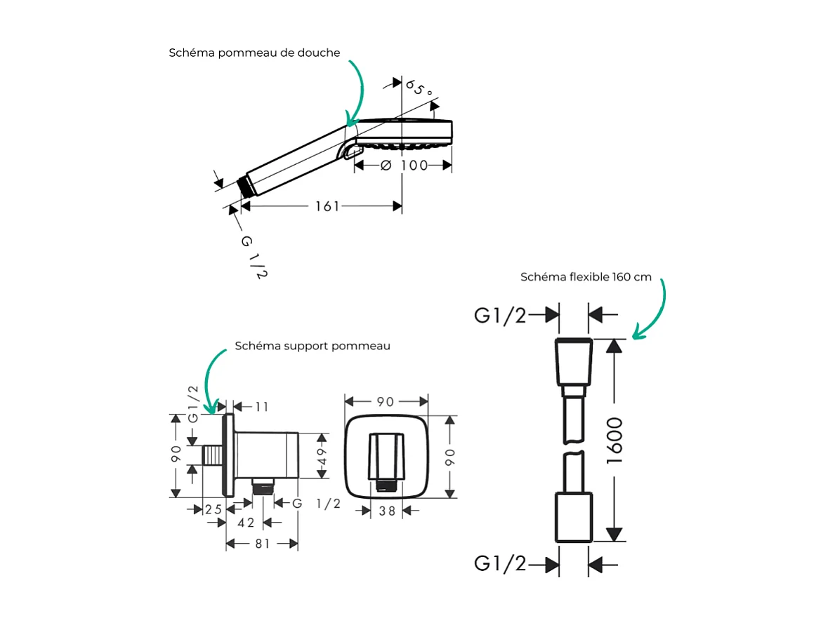Colonne de douche encastrée mécanique HANSGROHE Vernis Blend Douche de tête Crometta Flexible Isiflex Douchette Vernis Blend noir