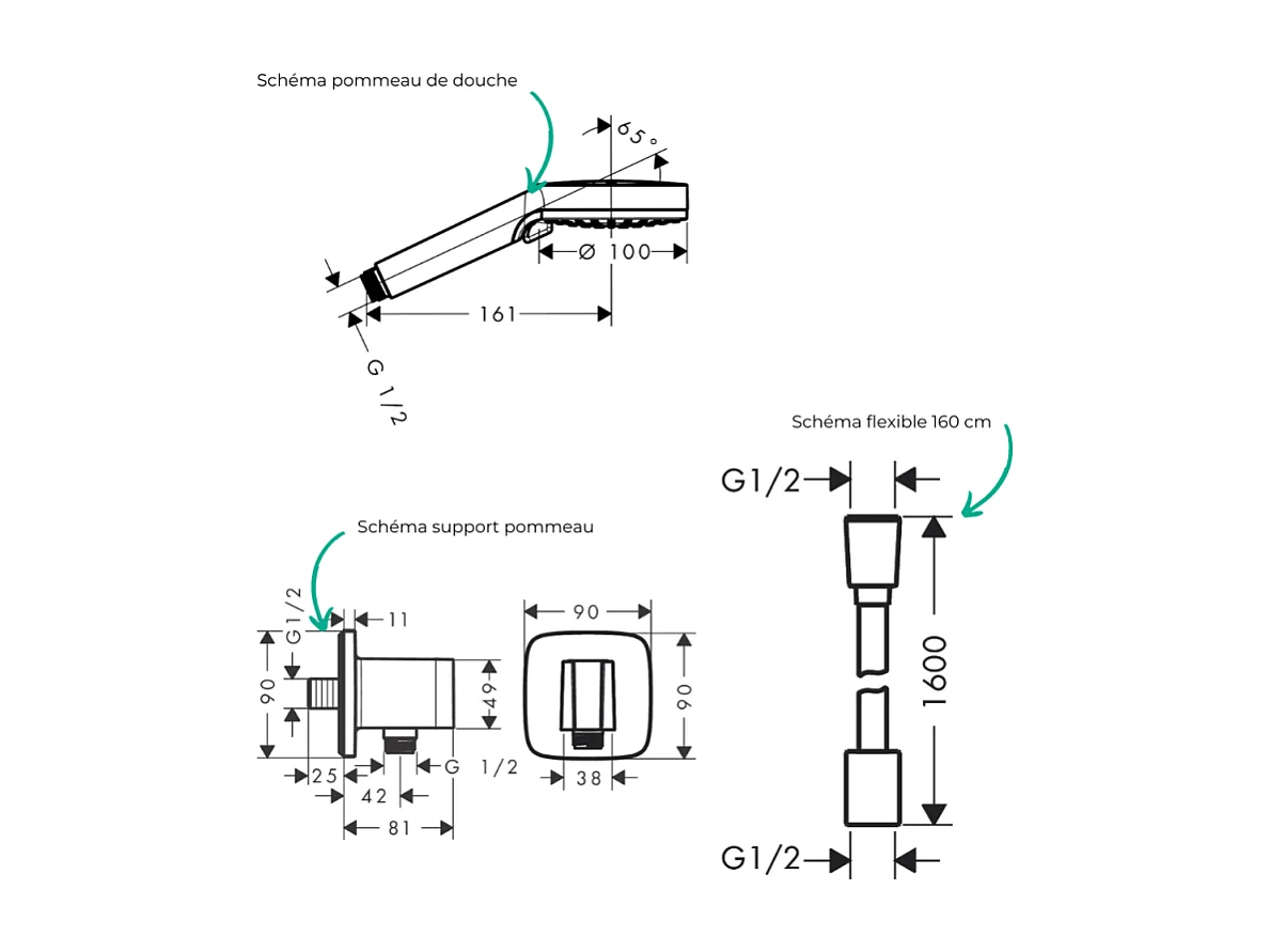 Colonne de douche encastrée mécanique HANSGROHE Vernis Blend Douche de tête Crometta Flexible Isiflex Douchette Vernis Blend noir
