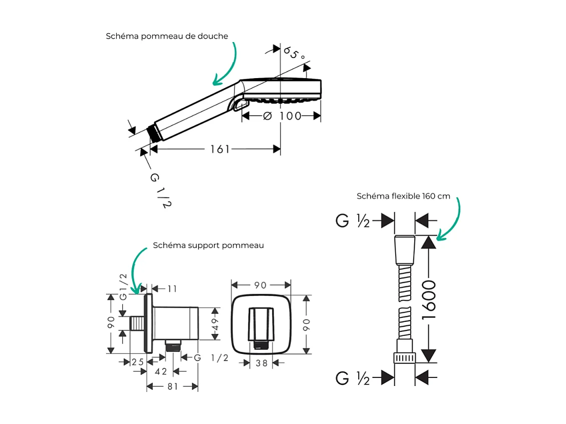 Colonne de douche encastrée mécanique HANSGROHE Vernis Blend Douche de tête Crometta Douchette Vernis Blend chromé
