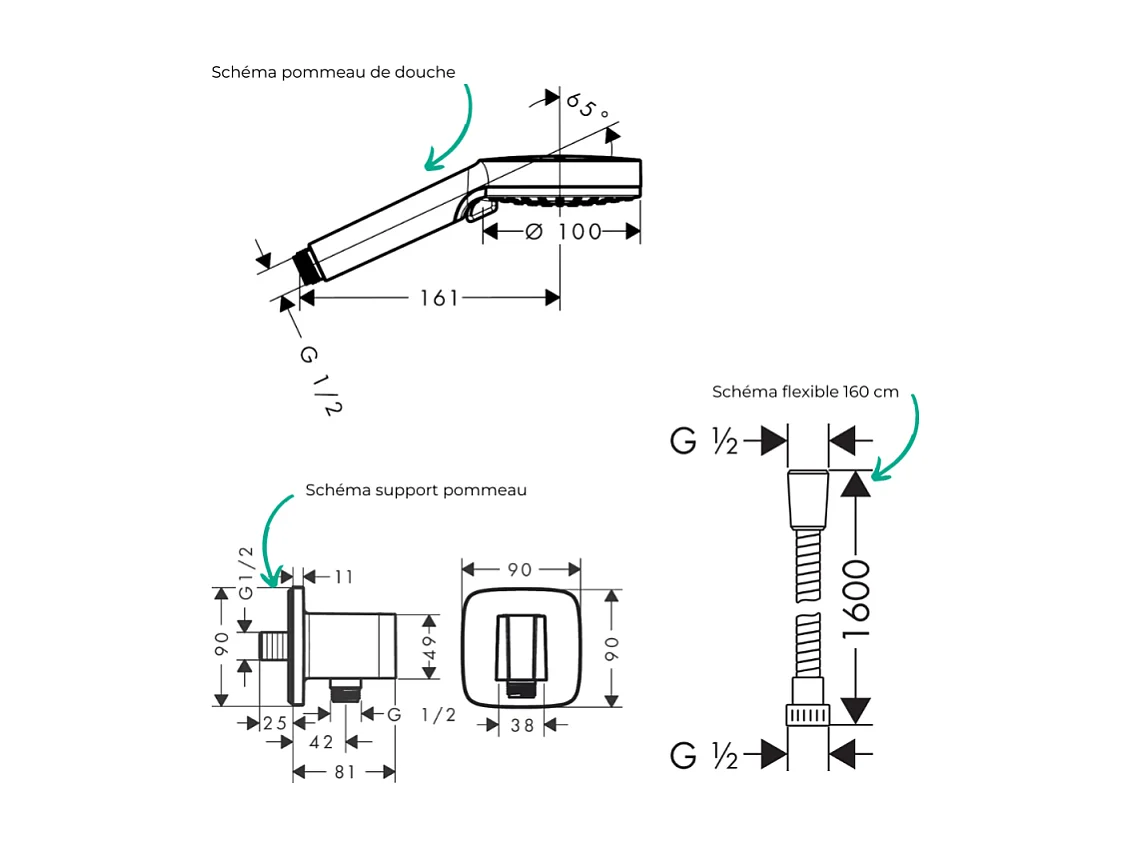 Colonne de douche encastrée mécanique HANSGROHE Vernis Blend Douche de tête Crometta Douchette Vernis Blend chromé