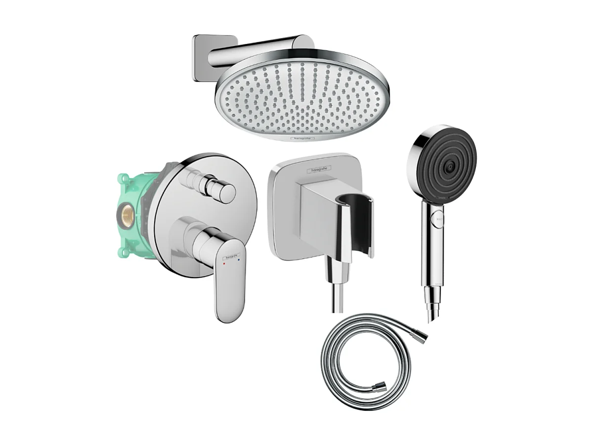 Colonne de douche encastrée mécanique HANSGROHE Vernis Blend Douche de tête Crometta Flexible Isiflex Douchette Pulsify chromé